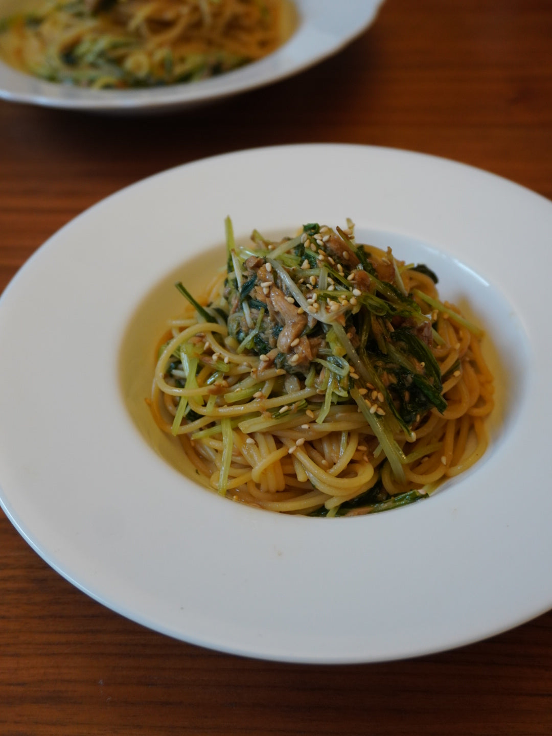 水菜の和風ガーリックオイルパスタ
