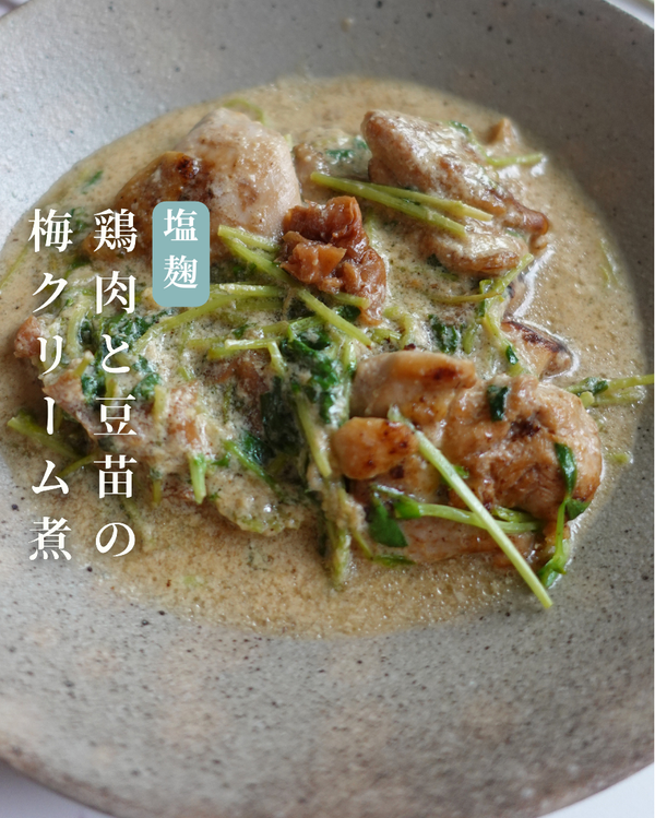 塩麹鶏肉と豆苗の梅クリーム煮